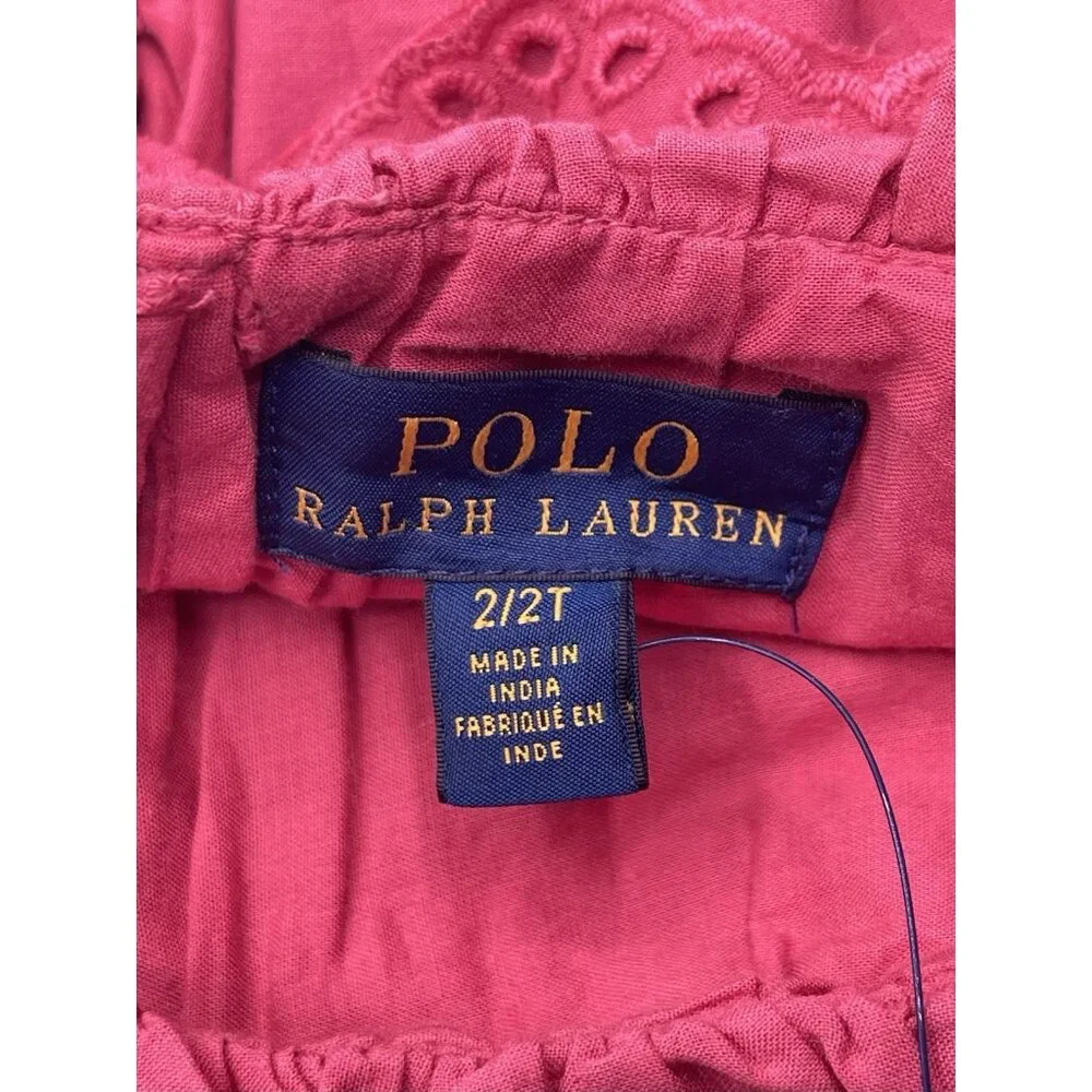 Ralph Lauren Dress Girls Toddlers‎ Size 2T Pink Lace Eyelet Ruffle Sundress